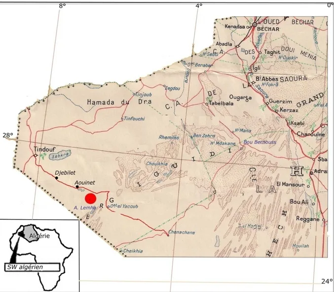 Fig. 4 Carte de localisation de la structure circulaire de Bled M’Dena ; 
