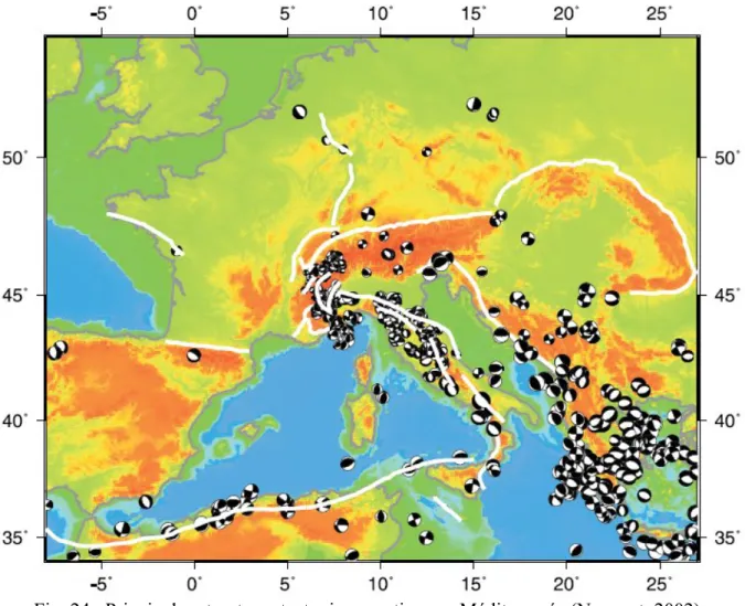 Fig. 24 : Principales structures tectoniques actives en Méditerranée (Nocquet, 2002).