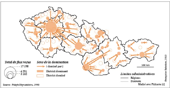 Figure 2-23. Cartographie des flux dominants des migrations de l’ex-Tchécoslovaquie, en 1990 