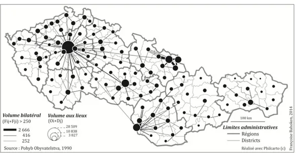 Figure 2-24. Cartographie du volume bilatéral de migrations de l’ex-Tchécoslovaquie en 1990 