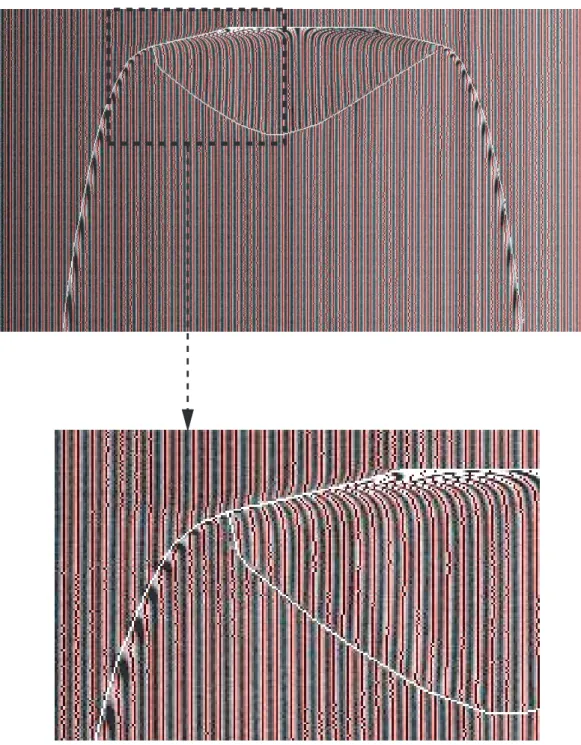 Fig. 2.5: Diagramme spatio-temporel apr`es d´etection du centre des franges blanches, indiqu´e par