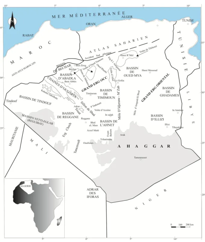 Fig. 1- Situation géographique de la cuvette de Sbaâ (in. Drid, 1989)  