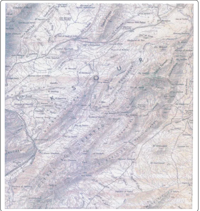 Fig. 7 - Extrait de la carte topographique d’Aïn Safra au 1/200 000 è  montrant la région  d’étude ; Carte du Sahara N I-30-VI