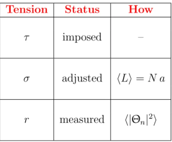 Table 2.1: Sum-up of how we have dealt with tensions in the numerical experiment.