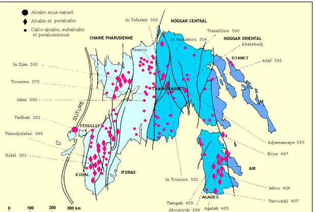 Figure I-3. 5 : Carte de répartition des granites panafricains tardifs du Bouclier  targui