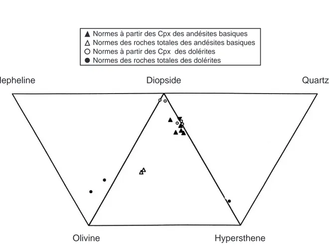 Fig. 16 Diagramme Qz-Dio-Hy-Ol-Ne normatifs de Yoder et Tilley (1962).