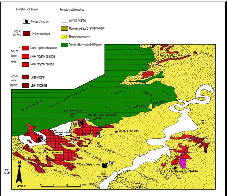 Figure 08 : Cartographie des formations volcaniques de la Moyenne Tafna.  (D’après  P