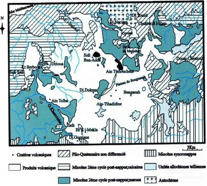 Figure 11 : carte géologique du massif d’Ain Témouchent (in Mégartsi, 1985) 
