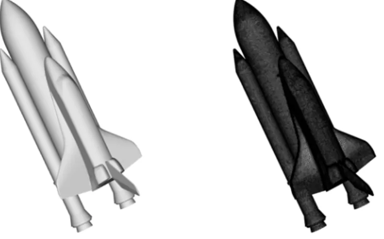Figure 1.5: Shuttle test case. Geometry and surface mesh in initial state.