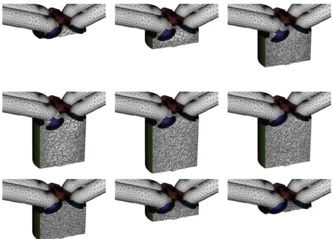 Figure 1.16: Engine piston. Volume mesh at di↵erent times of the first crank cycle: t = 0, 13, 25, 37, 50, 62, 75, 88 and 100.