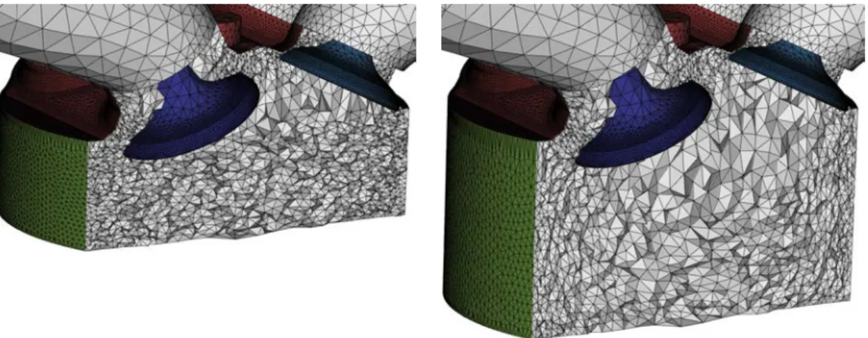 Figure 1.17: Engine piston. Volume mesh at the beginning and at the end of a sub-interval (t = 14 and 21), i.e