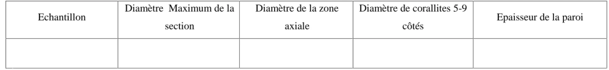 Tab. 1 : Caractères morphologiques internes des tabulata qui ont mesurés dans la section transversale.