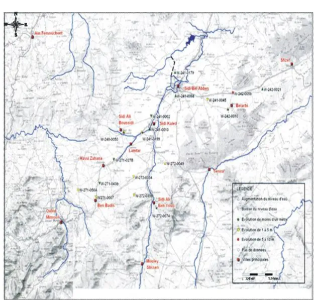 Fig. II. 06 : Localisation des points d’eau suivis par l’ANRH dans la plaine de         Sidi Bel Abbes 