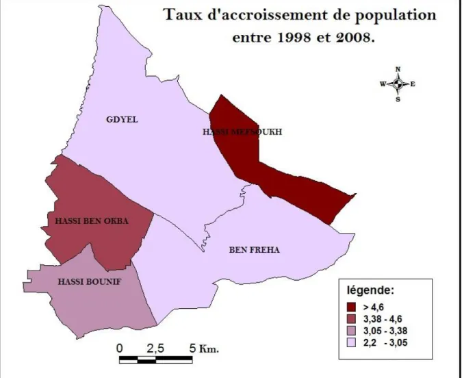 Tab. 15 : Répartition de la population selon la densité en 2008. Commune Population 