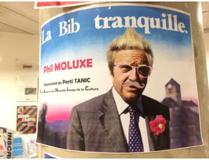 Fig 1.1: Ache de campagne de Phil Moluxe, Bibliothèque de Jean Macé, 2016 18h30, j'arrive à la bibliothèque, qui vient de rouvrir après une courte pause de 30  min-utes 3 