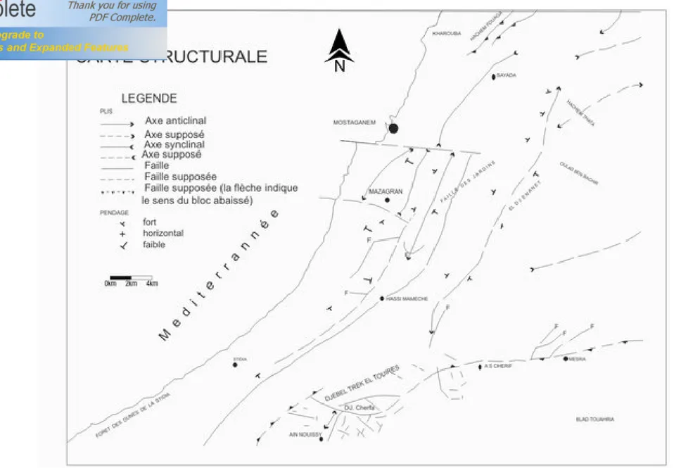 Fig. 10 : Carte structurale du plateau de Mostaganem (BAICHE, 1994) 