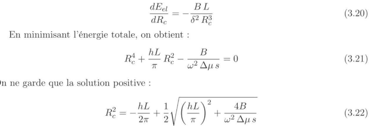 Fig. 3.12 – Graphe du rayon intérieur R c et du rayon maximal ρ m en fonction de la fréquence de rotation