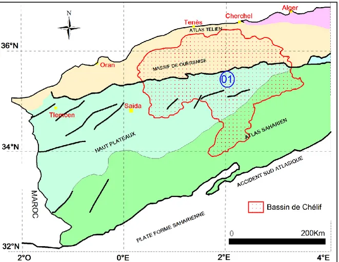 Figure 01: Localisation du bassin de Chélif dans l’ensemble du Nord de l’Algérie. 