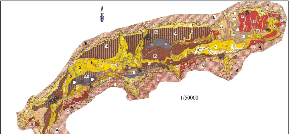 Figure 11: Carte des sols de la plaine de moyen Chélif orientale  (d'après J. BOULAINE 1955)