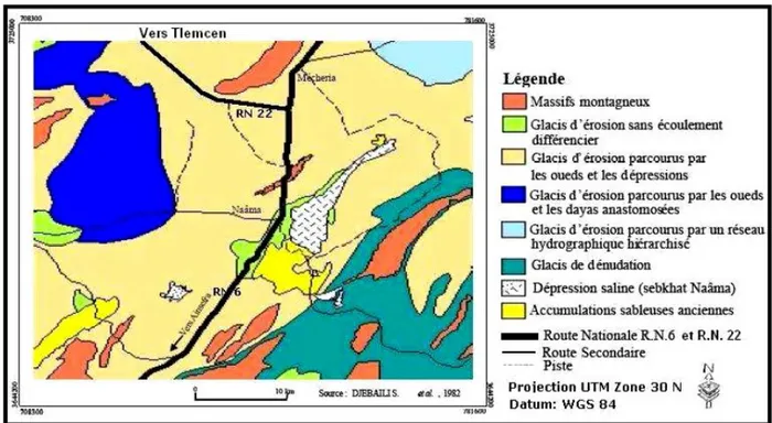 Figure 05 : Extrait de la carte géomorphologique de la région d’étude (la région de Nâama) 