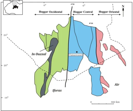 Figure  II-1 : Carte des principaux domaines structuraux du Bouclier Touareg  (Bertrand et Caby, 1978; modifié)