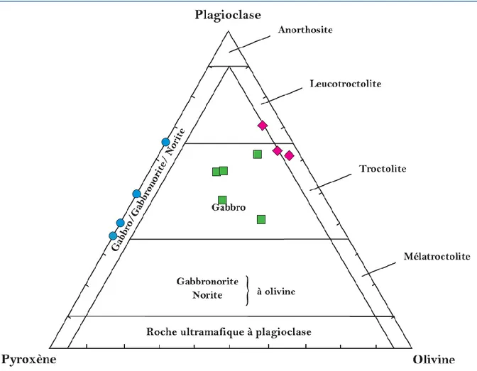 Figure  III-1 :  Projection  des  compositions  modales  dans  le  diagramme  ternaire  de  Streckeisen (1976)