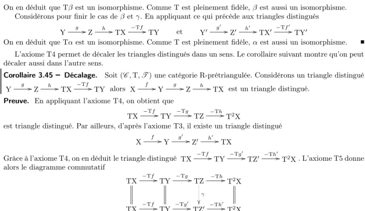 diagramme commutatif X f // Y g // Z h // α  TX X f // Y g ′ // Z ′ h ′ // TX
