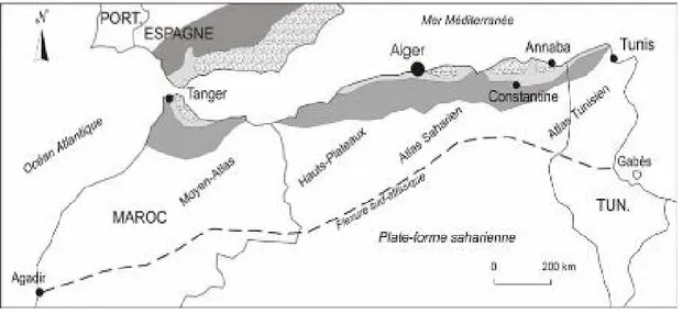 Fig. 01 : carte de l’Atlas Saharien dans son cadre régional.  II- Cadre géographique local : (Fig.02)