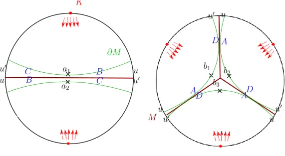Figure 2.5 – The complement M of the knot K retracts on the union of the red radial segments