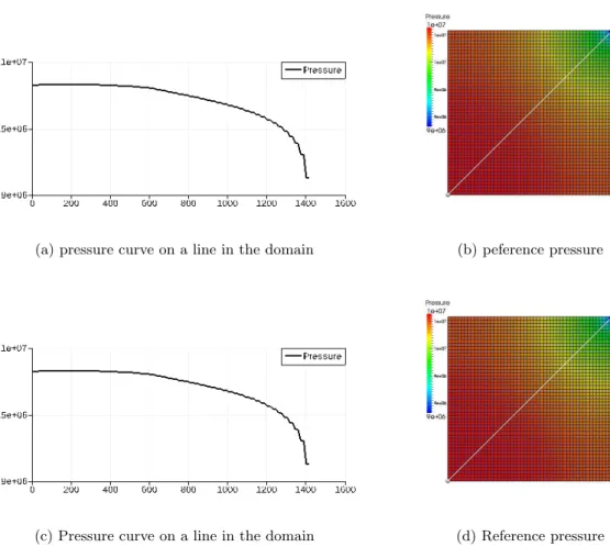 Figure 2.5: Reference pressure, classical (top) vs. adaptive (bottom) resolution at time 50 months for the test case of Section 2.5.2
