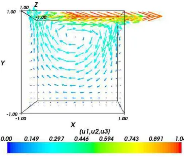Fig. 4.3 – Cavit´ee entraˆın´ee : coupe de la vitesse dans le plan y = 0. N = 15, et ε = 10 −5 .