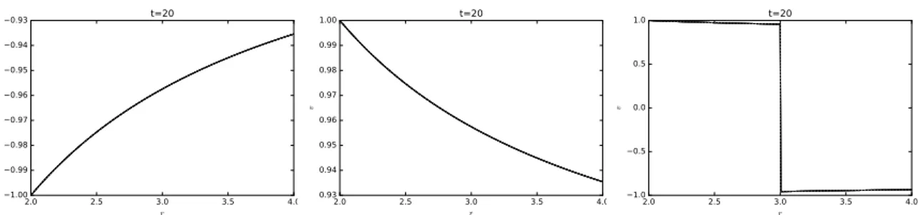 Figure 3.6.1: Solution at time t = 20 from a steady state initial data, using the Glimm scheme