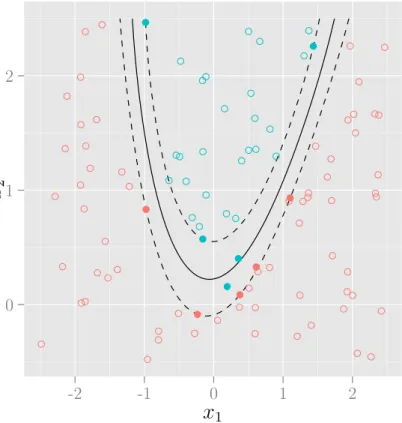 Figure 2.3: Example of a SVM classifier with a Gaussian kernel generated with R package e1071