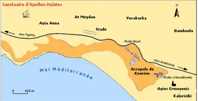 Figure 5 - Carte de Kourion et ses environs (d’après Masson 1997b, p. 24).