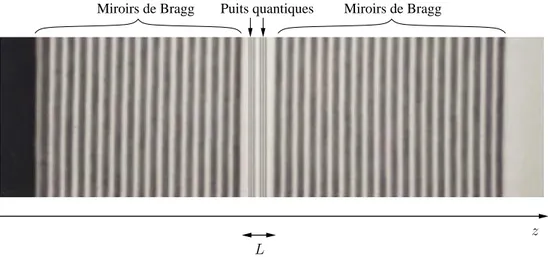 Fig. 1.3: Exemple de microcavité semiconductrice (imagerie par microscopie élec- élec-tronique à balayage) [34]