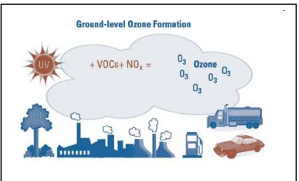 Figure 4. Source des polluants primaires à l’origine de la formation de l’ozone.   (Source : http://www.seql.org/ozone.cfm) 