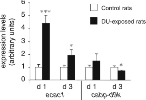 Fig. 4 Renal cyp27b1 and cyp24a1 mRNA levels on control and depleted uranium (DU)-treated rats
