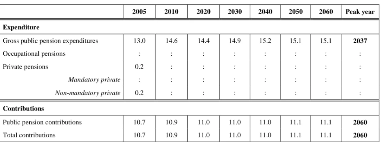 Table 8 - Projected gross and net pension spending and contributions (% of GDP) 