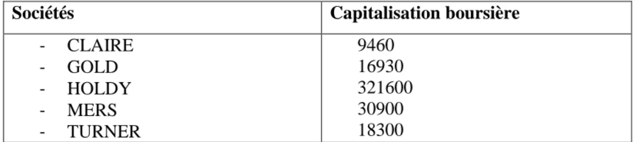 Tableau 6 : données relatives à des sociétés comparables à RIVALI. 