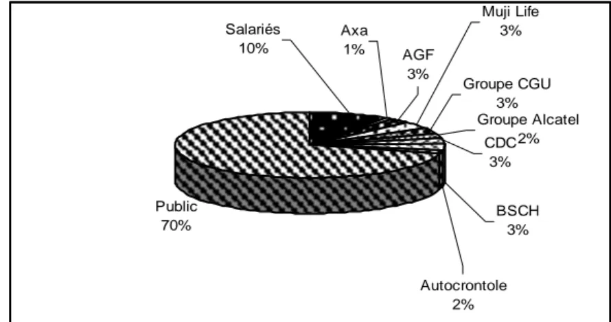 Figure 4 : Répartition de l’actionnariat et principaux actionnaires de la Société Générale avant l’OPE  (source : Note d’information COB n° 99 914)