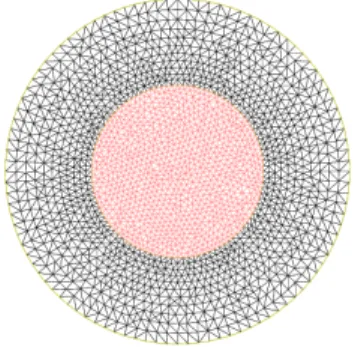 Figure 2.6: The chosen reference mesh. In red: ˆ Ω int ; in black: ˆ Ω tampon