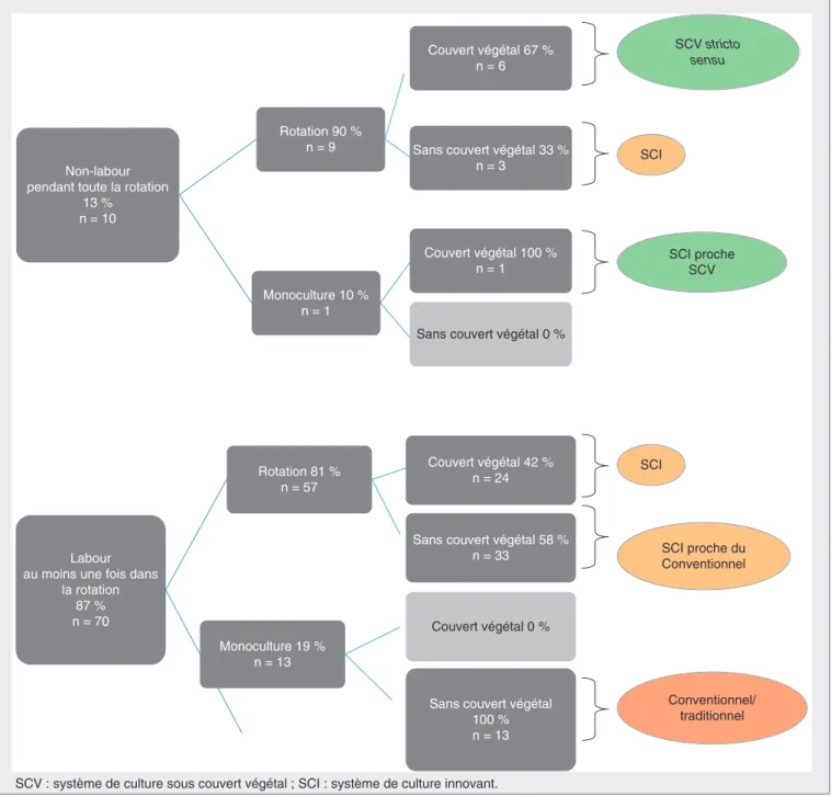 Figure 4. Fréquence des pratiques selon les systèmes de culture considérés en système de culture sous couvert végétal (SCV) par les producteurs