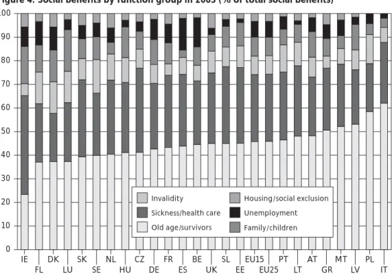 Figure 4. Social benefits by function group in 2003 (% of total social benefits) 