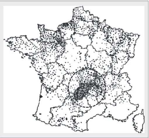 Figure 1. Densité des effectifs de la race Salers en France (source : BDNI, 2005).