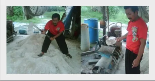 Figure 1. Preparation of fish feed in a small-scale traditional farm in Indonesia.
