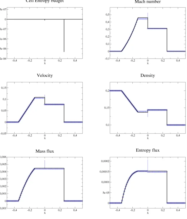 Figure 1.1: Solution of the subsonic Riemann problem ( 1.4.104 ) at time T = 1.0. Space step ∆x = 10 −5 