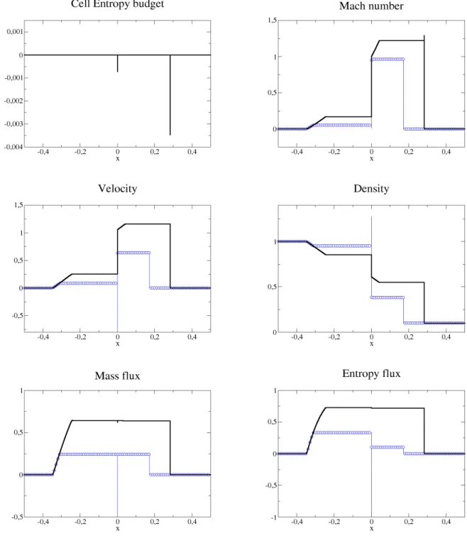 Figure 1.2: Solution of the transonic Riemann problem ( 1.4.106 ) at time T = 0.2. Space step ∆x = 10 −5 