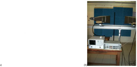 Figure  I.9:  (a)  Configuration  expérimentale  pour  une  cible  placée  devant  un  panneau  anéchoïque