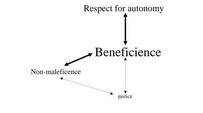 Figure  1:  Diagrammatic  representation  of  the  relative  weight  assigned  by  case  managers  to  each of Beauchamp and Childress’ principle