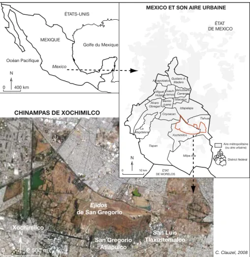 Figure 1. Localisation des Chinampas de Xochimilco. Figure 1. Location of the Chinampas of Xochimilco.